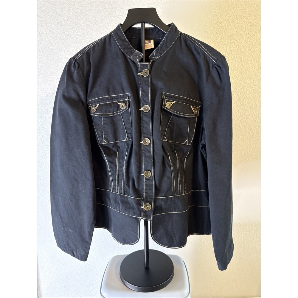 Faded Glory Women's Jacket Cotton Black Soot Cinch Back Y2K Vintage Denim Size L